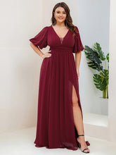 Plus Size Chiffon Slit A-Line Evening Dress with Flutter Sleeves